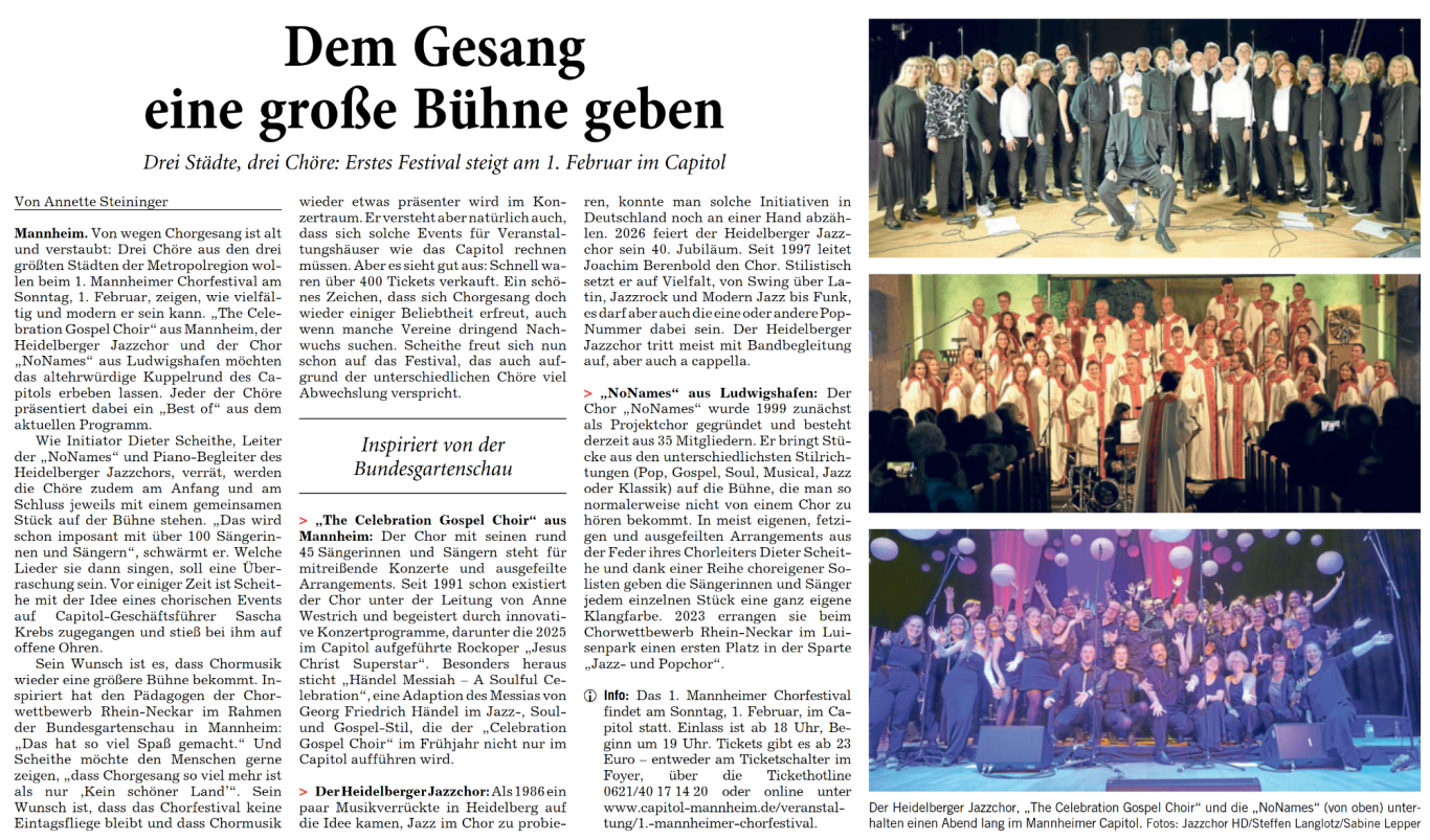 2026: Konzertankündigung 1. Mannheimer Chorfestival im Capitol, Mannheim