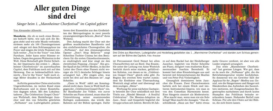 2026: Bericht über das 1. Mannheimer Chorfestival in der Rhein-Neckar-Zeitung