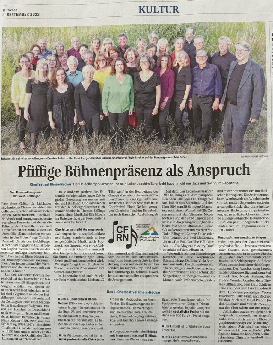 2023: Ankündigung des Chorfestivals Rhein-Neckar auf der BuGa, Mannheim im Mannheimer Morgen
